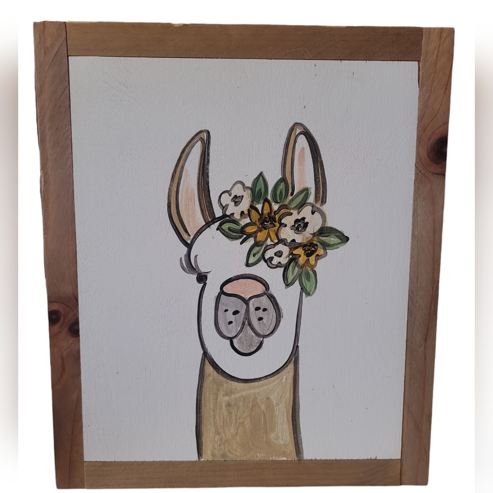 Averie Lane Boutique Llama With Flowers Painting